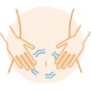 Icon of a stomach with circular waves and hands