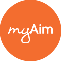 Logo for myAim support program on orange background