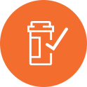 Medicine bottle with check icon on orange background 